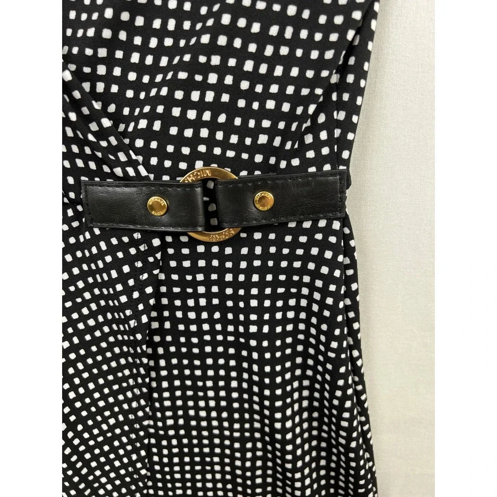 Michael Kors Faux Wrap Dress Womens XL Black White Grid Sleeveless V-Neck